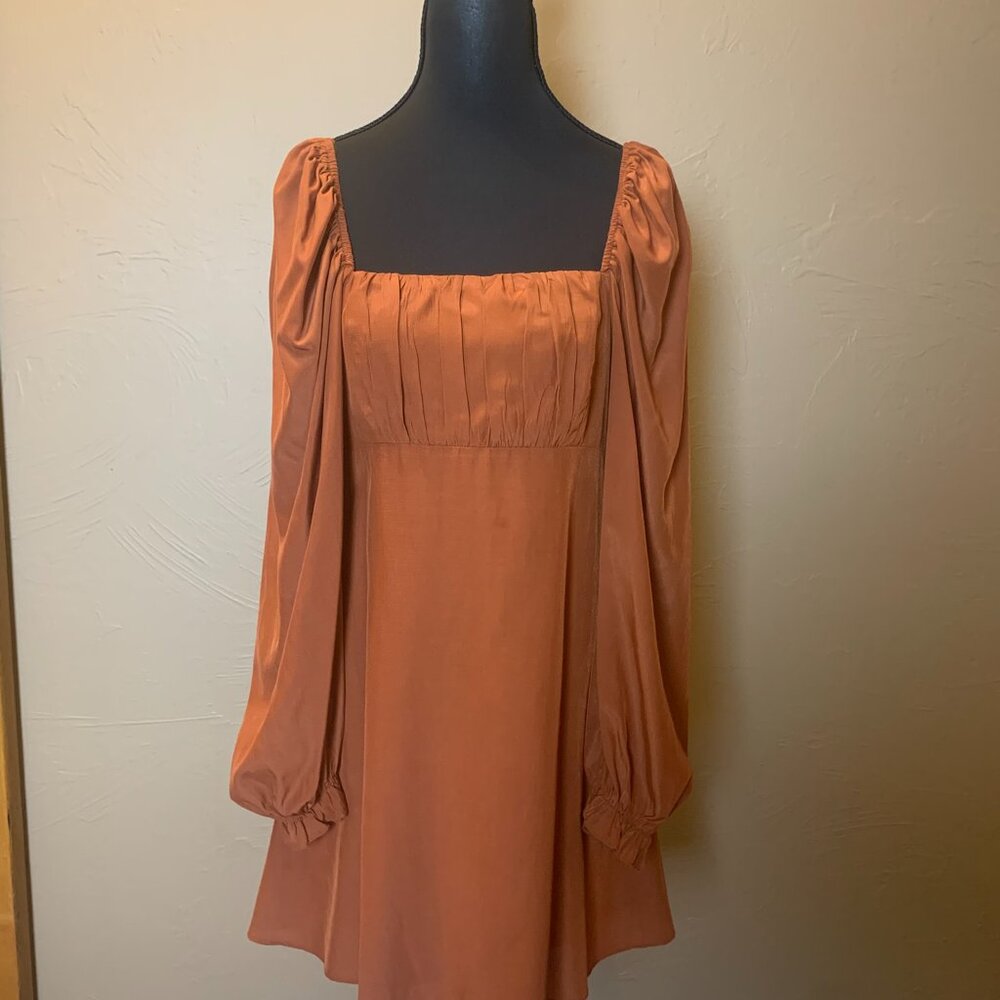 Altar'd State Rust Colored Puff Sleeve Open Back Mini Dress Size Small